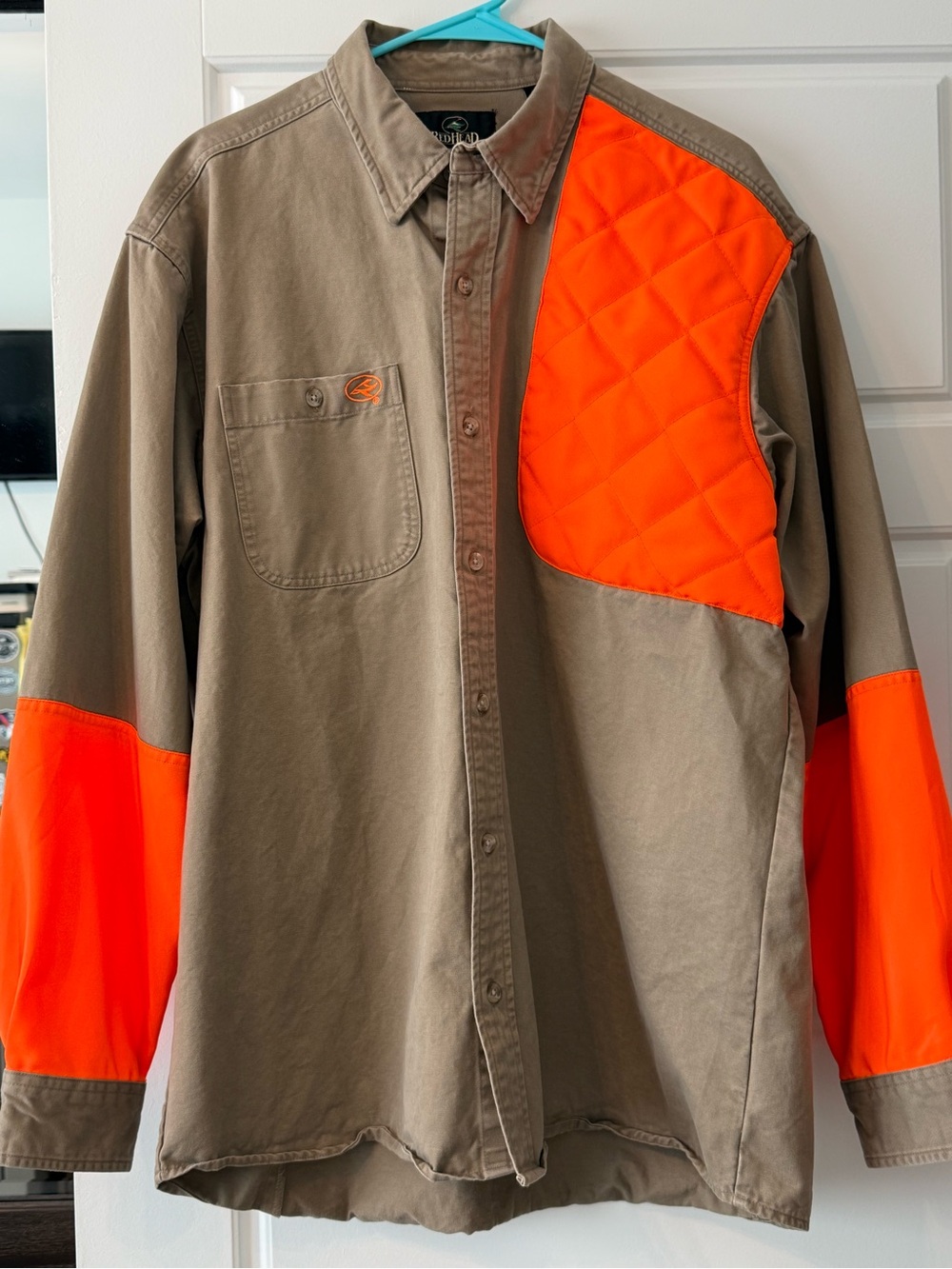 Men’s RedHead Upland Field Hunting Shooting Shirt Khaki Brown Canvas Orange L